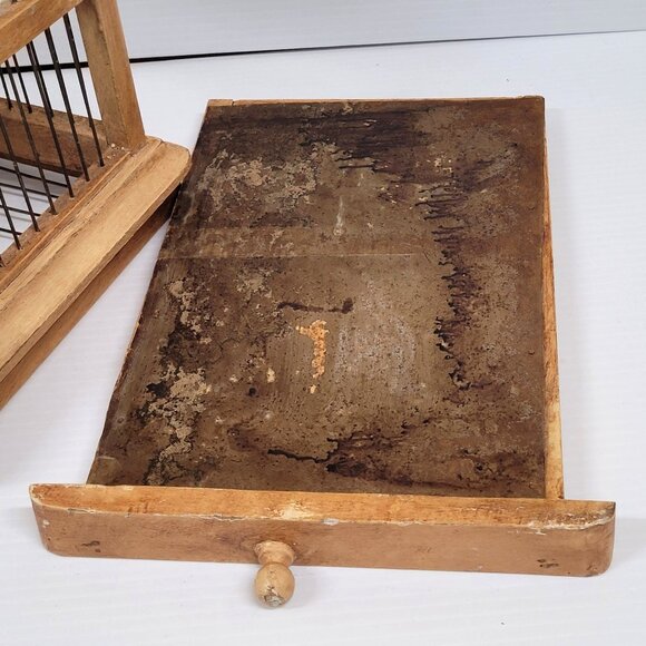 Wood Bird Cage Folk Victorian Tole Painted Flowers Wood Metal Tray Bottom - Picture 10 of 14